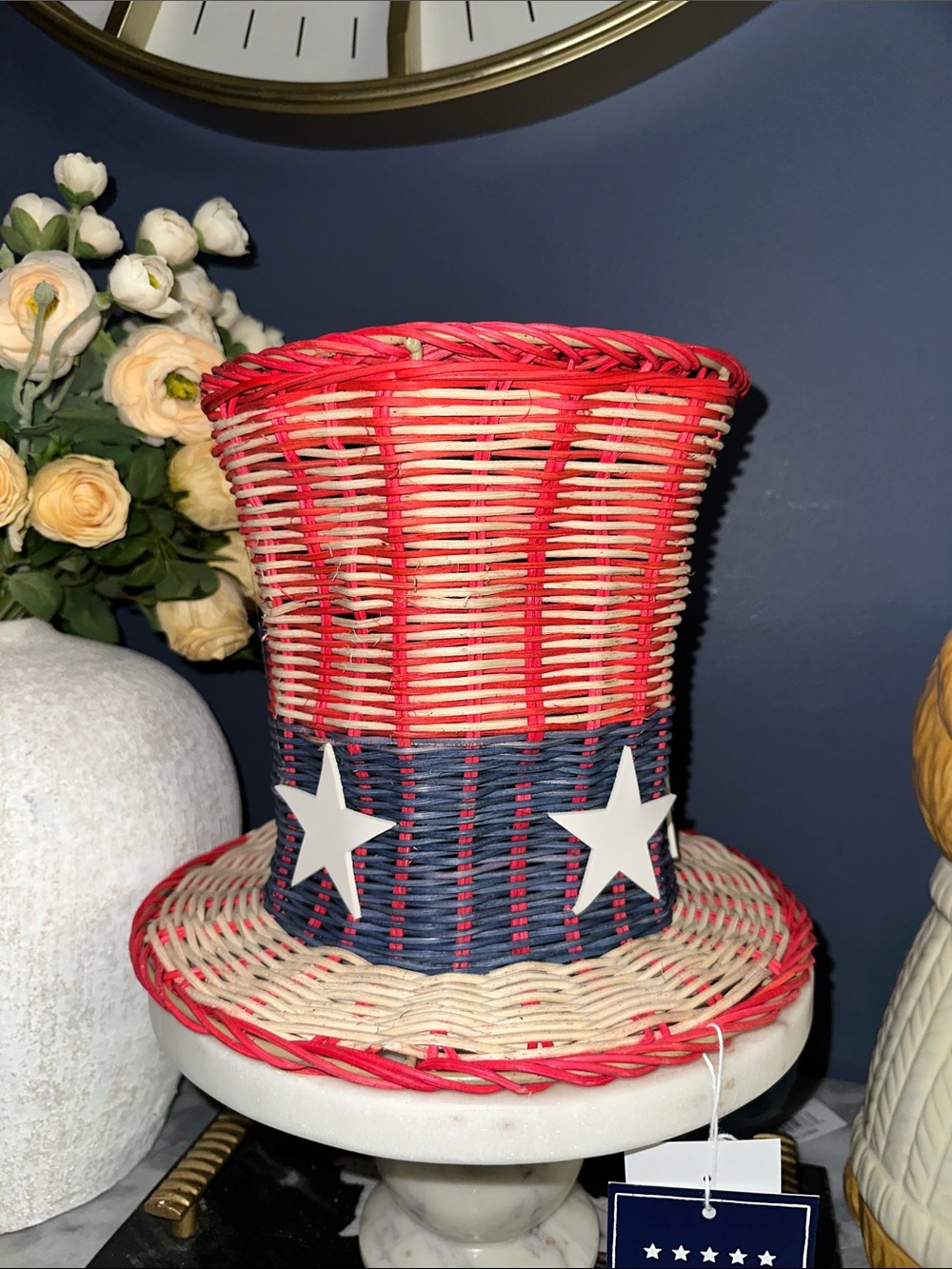 Rattan Patriotic Woven Top Hat Decoration - Red, White & Blue